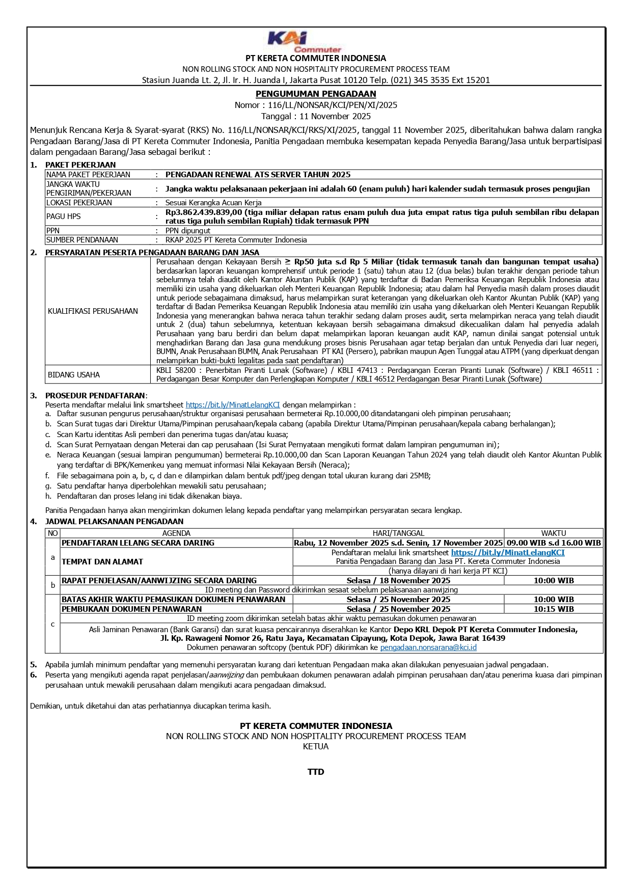 2 pengumuman 116 pengadaan renewal ats server tahun 2025 page 0001